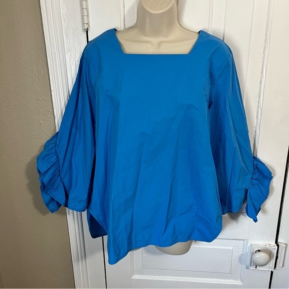 Meimeij 3/4 Sleeve Ruffle Detail Blouse Top Blue IT 44 US 8 R1 - Picture 3 of 9
